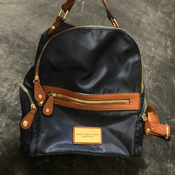 Andrew Marc Navy and Brown Backpack - Picture 1 of 14